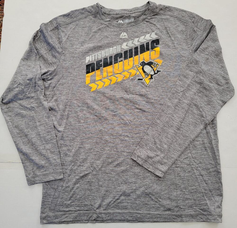 Pittsburgh Penguins CoolBase Men's Large Long Sleeve Tee Shirt NHL Majestic Gray